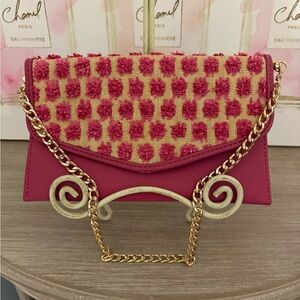 like dreams leather and raffia  Clutch with Chain Strap